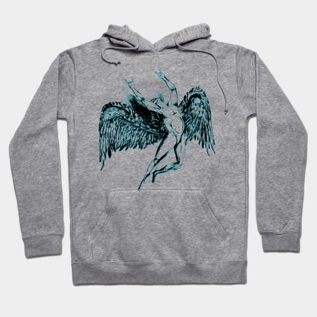 ICARUS THROWS THE HORNS - midnight blue Hoodie by shethemastercovets